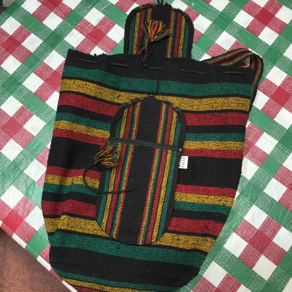 Mexican Rasta Artesanias Lillo Bag Backpack‎ Woven Textile Drawstring Boho